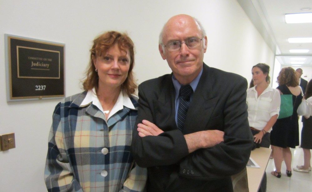 Michael Stoops with Susan Sarandon, during her 2014 visit to Congress. Photo by Rachel Cain