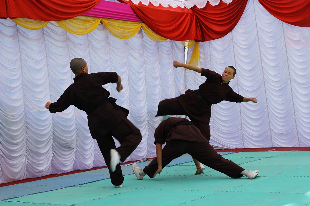 The nuns practice kung fu at their monastery home