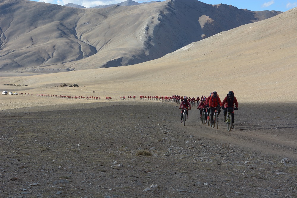The Drukpa nuns during their 'bicycle yatra'