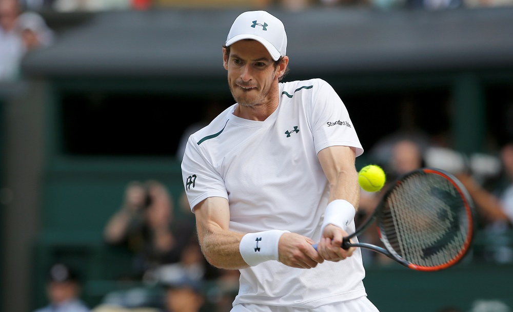 Great Britain’s Andy Murray in action during his quarter final match against Sam Querrey of the U.S. REUTERS/Andrew Couldridge