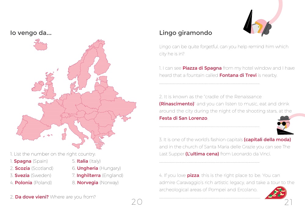 Examples from a Lingo Flamingo Italian workbook