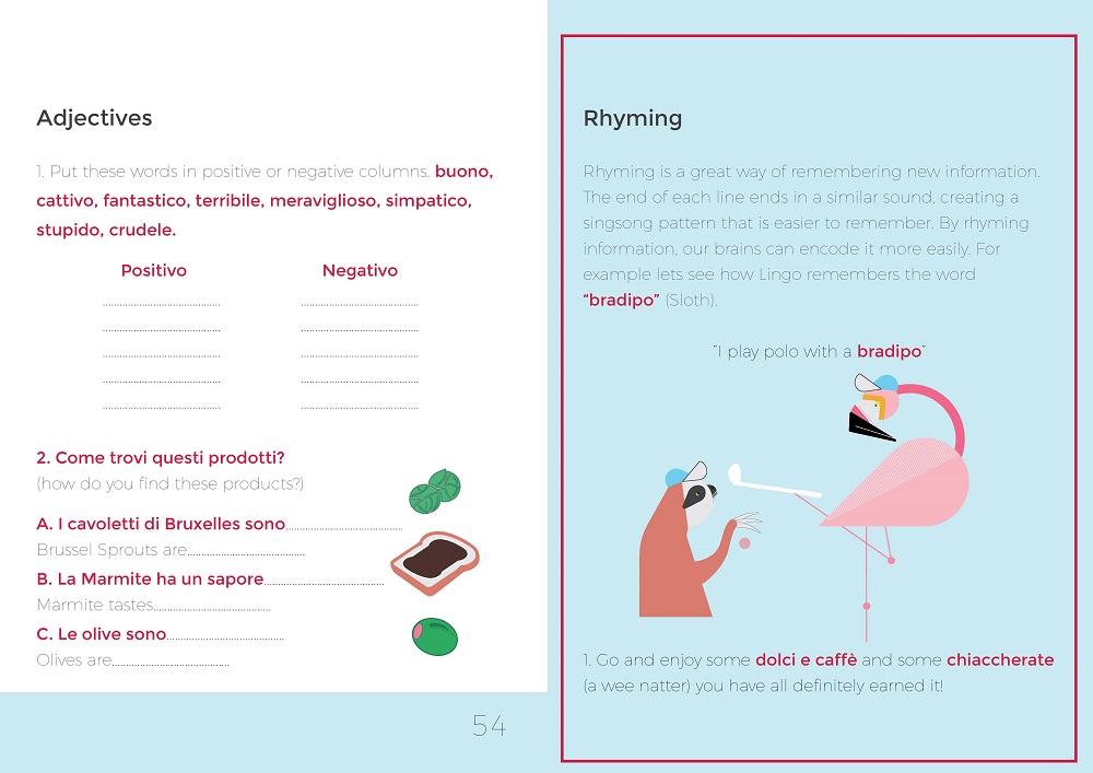 Examples from a Lingo Flamingo Italian workbook