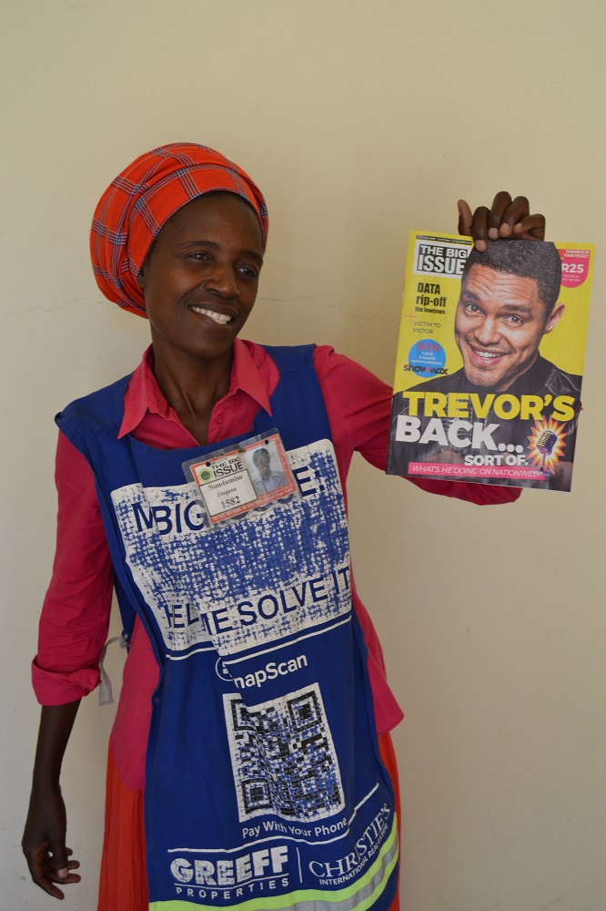 Big Issue South Africa vendor Nondumiso Zigana. (Credit: Lungisa Mnqwazi)