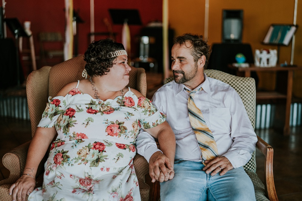 Mark and Rene cutting their wedding cupcakes. (Credit: Ben Birdwell)