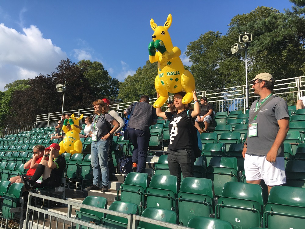 The Greek Homeless World Cup team on the sidelines for Australia's match with Croatia.