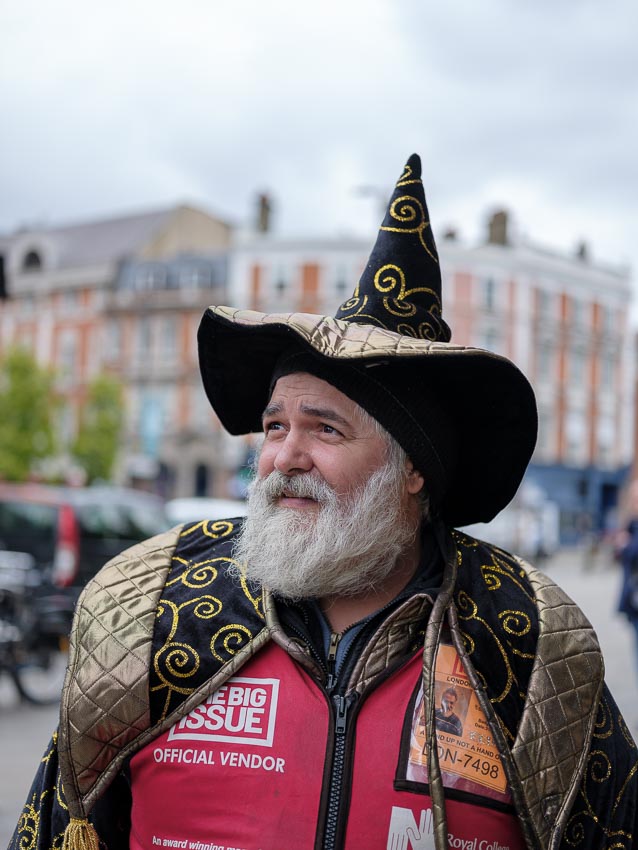 43-year-old Big Issue (UK) vendor Remus Diaconescu sells the street paper from his pitch at Hammersmith Station in London. Credit: Orlando Gili