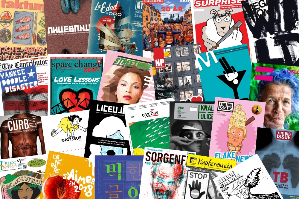 A collage of the 25 street papers nominated for the People's Cover award.