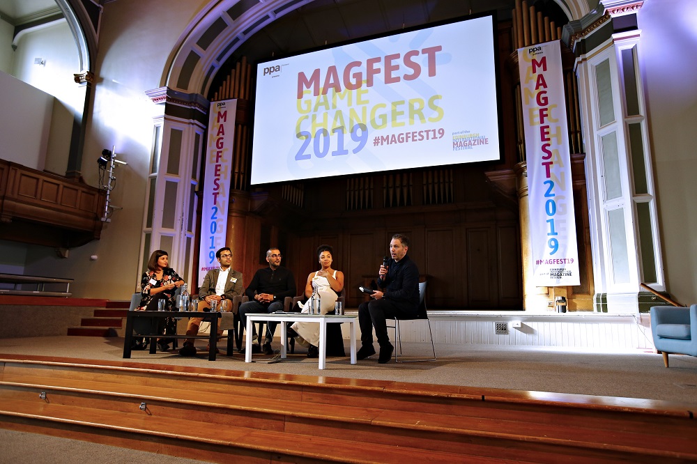 (L-R): Nikoleta Kosovac (Co-founder and program coordinator, Lieulice); Prashant Rao (Global editor, The Atlantic); Sonny Dhamu (Art director, Inside Housing); Charlie Brinkhurst-Cuff (Head of editorial, gal-dem); Paul McNamee (Editor, The Big Issue). [Credit: PPA Scotland / Lewis Houghton]