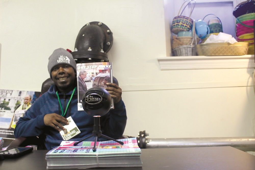 Vendor Edward just after helping record an episode of One Step away's podcast. [Courtesy of One Step Away]