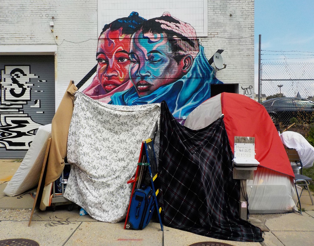 A makeshift tent in the NoMa neighborhood of Washington, D.C., at 3rd and M Street NE. [Credit: Joseph Young]
