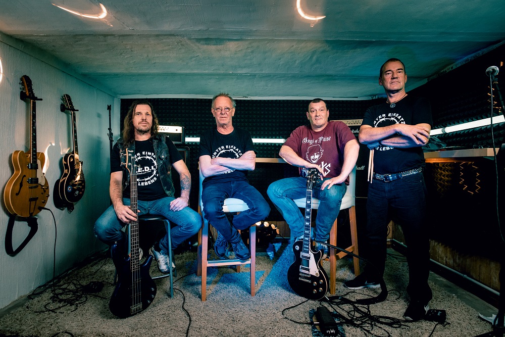 That their rehearsal room in the cellar looks so smart is down to Golem’s mate, Joe (far left). He hopes to record them in the near future. [Credit: Mauricio Bustamante]