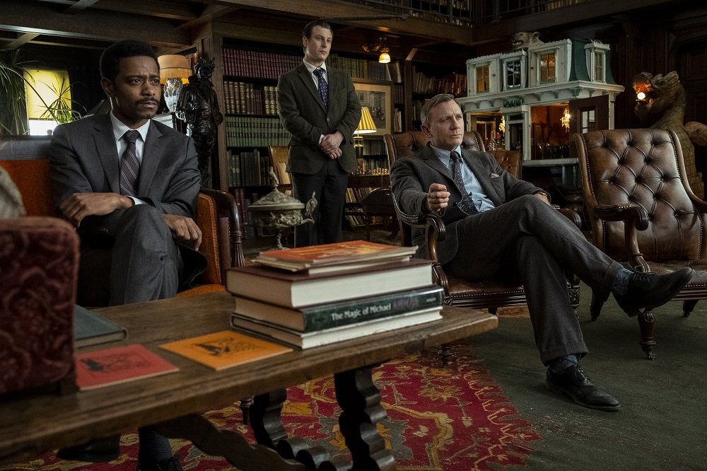 (L-R) Lakeith Stanfield, Noah Segan and Daniel Craig in Knives Out. [Courtesy of Lionsgate]