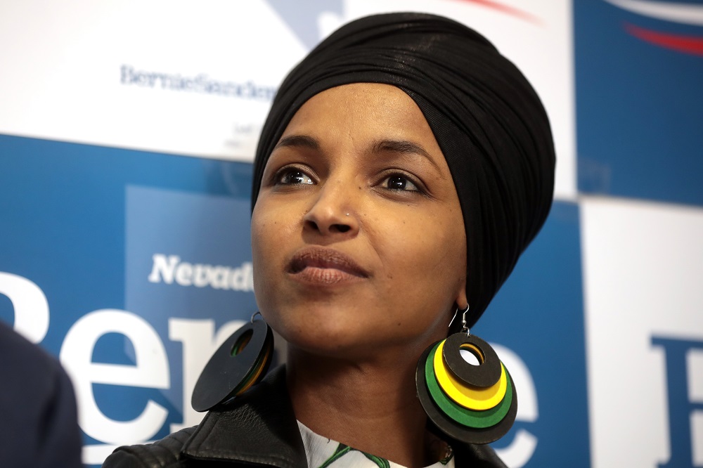 U.S. Congresswoman Ilhan Omar speaking with supporters of U.S. Senator Bernie Sanders at a canvass launch at the Bernie Sanders for President southwest campaign office in Las Vegas, Nevada. [Credit: Gage Skidmore / CC BY-SA 2.0]