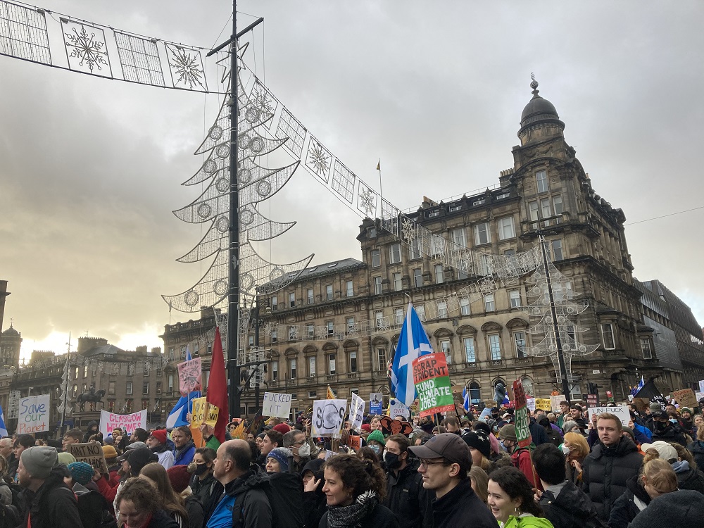 Marchers joined up as a large group in George Square in Glasgow's city centre before moving east for speeches at a rally at Glasgow Green.