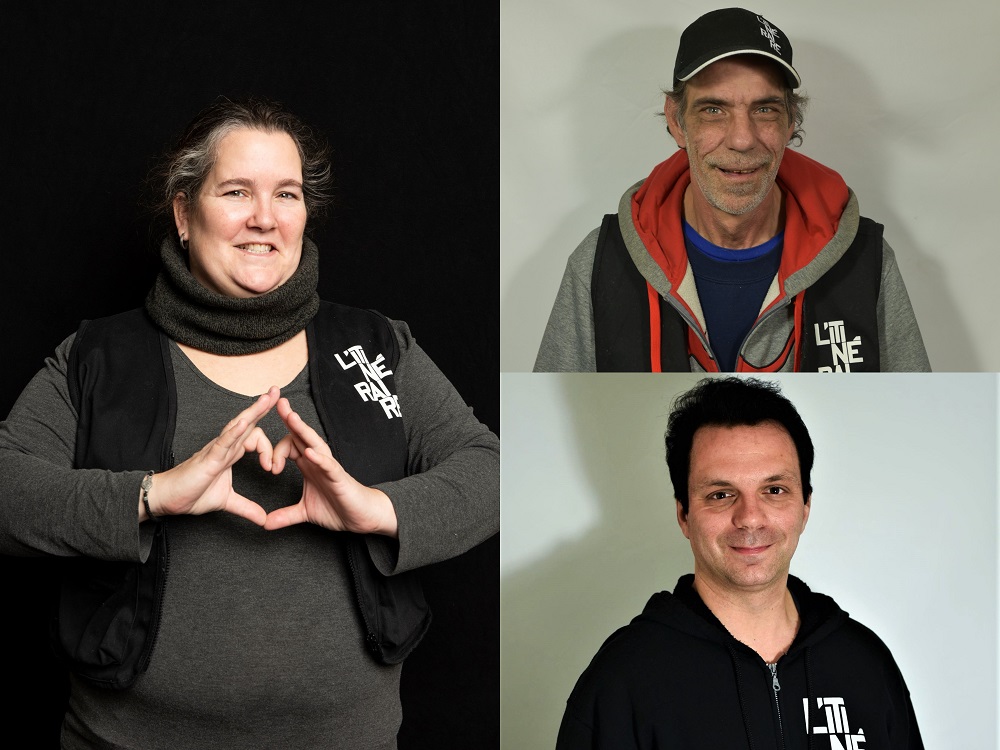 L’Itinéraire vendors Daniel Prince (top right), Jean-Claude Nault (bottom right) and Karine Lizotte (left). [Credit: Justine Latour]