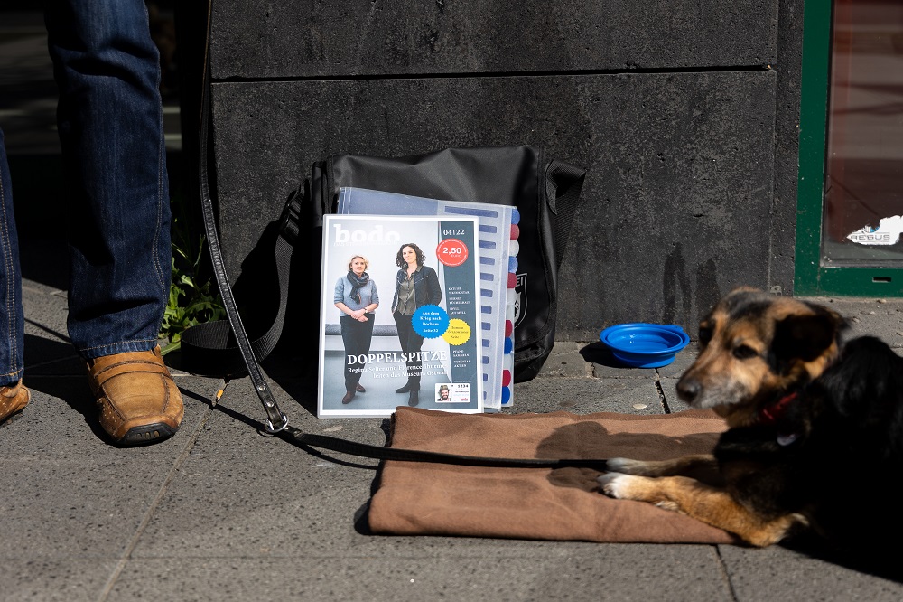 Maja sits by a recent issue of bodo. Credit: Sebastian Sellhorst